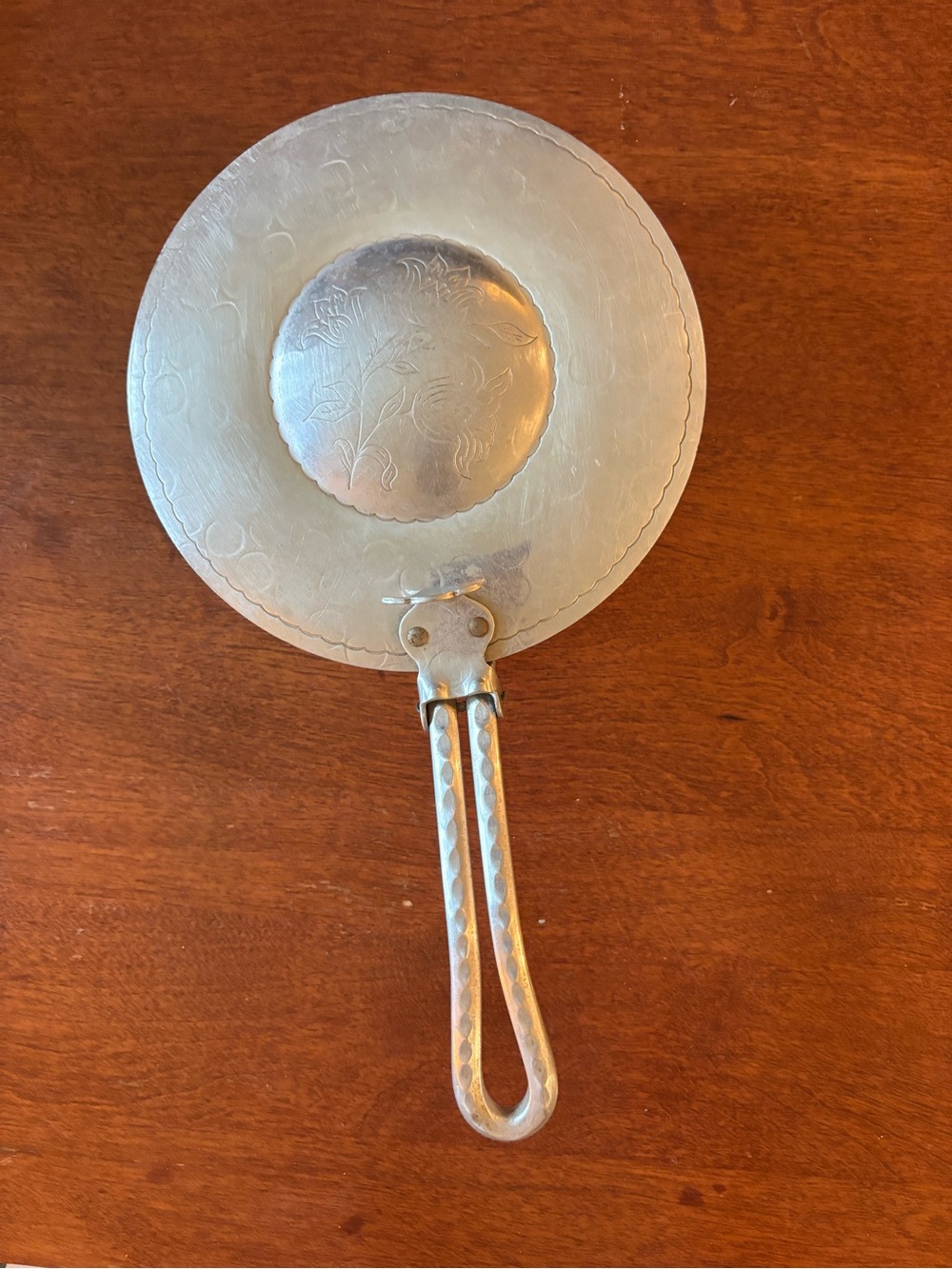 vintage hammered aluminum silent butler or crumb catcher